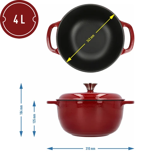 Χυτοσιδηρή κατσαρόλα εμαγιέ - μπορντό, 4 L - 4