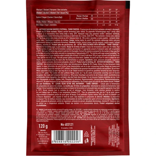 Ζύμες απόσταξης Turbo Torpedo 72h 21% - 120 g - 2