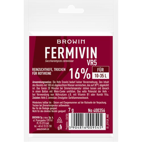 Ζύμη καθαρής καλλιέργειας, ξηρή Fermivin VR5 7g